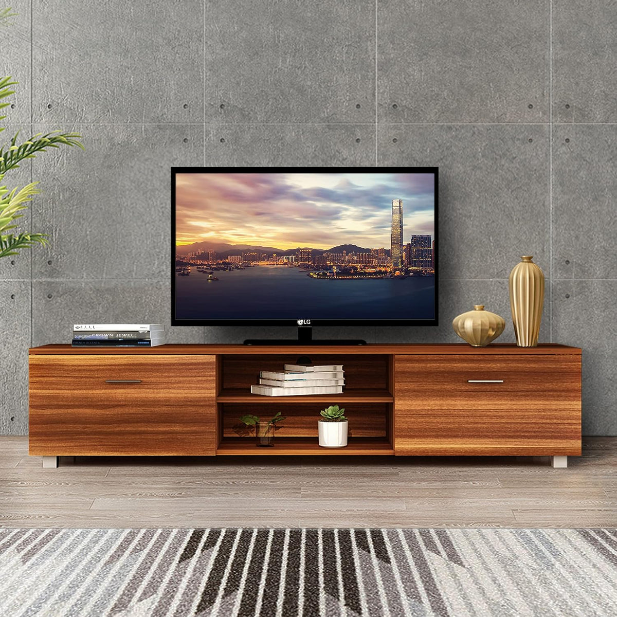 White and Black TV Stand with LED Lights G208