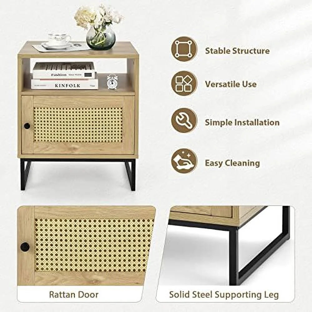 Rattan End Table with Shelf & Cabinet Z453202