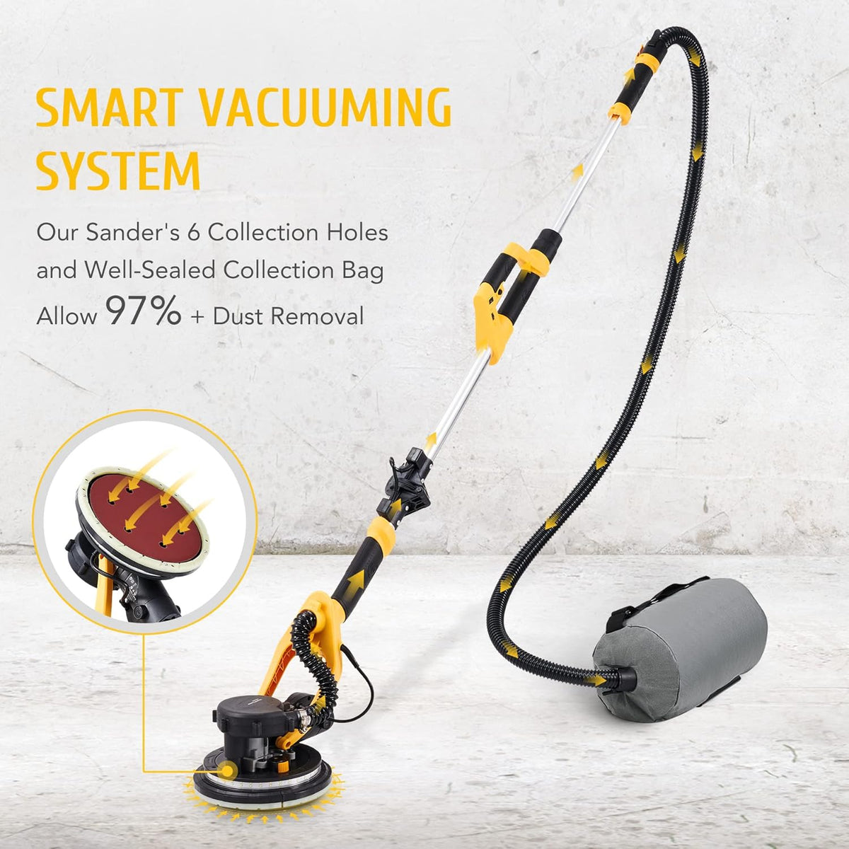 Folding Drywall Sander with Extendable Handle, 12 Sanding Discs, LED Light, 6 Speed X76612