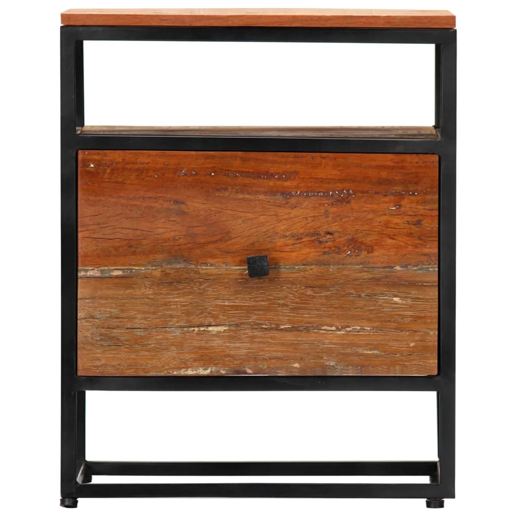Reclaimed Wood Bedside Cabinet with Storage Drawer and Shelf Z21351