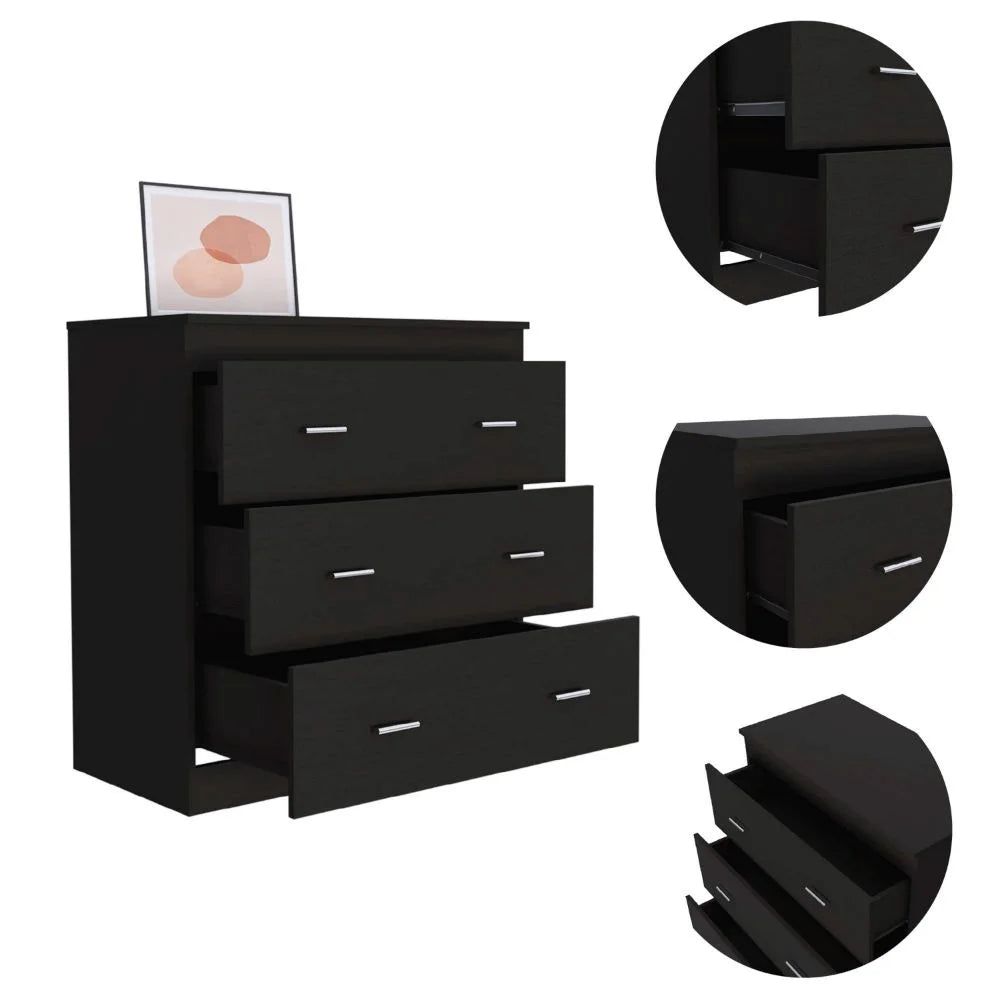 Black 3 Drawer Dresser with Metal Handles G3267