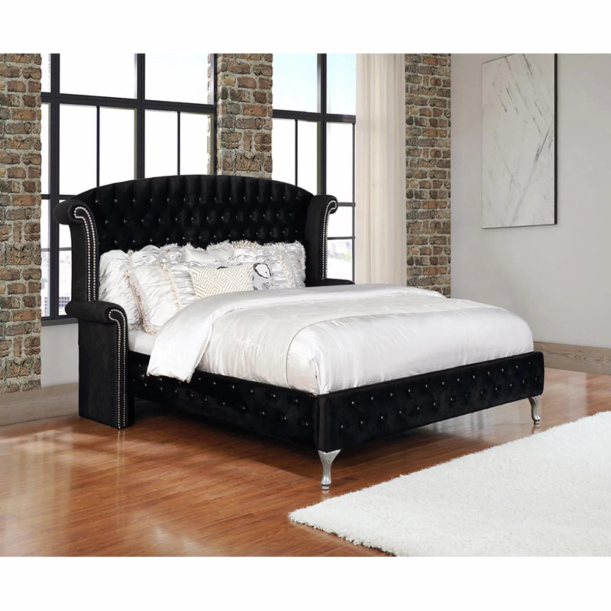 Gray Tufted Velvet Upholstered King Bed G893