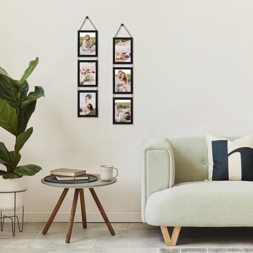 2 Pack Black 3 Openings Vertical Hanging Photo Frame Set for 5x7 inch Pictures S6256