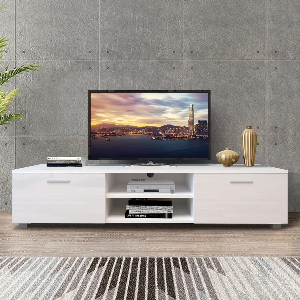 White and Black TV Stand with LED Lights G208