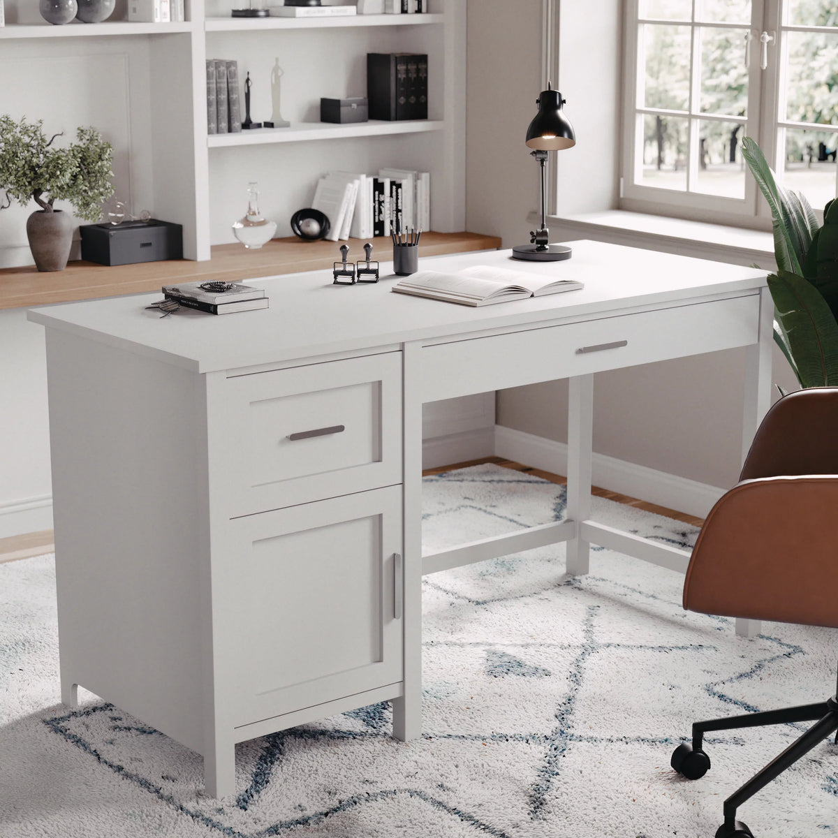 Gray Shaker Style Home Office Desk with Storage E5755