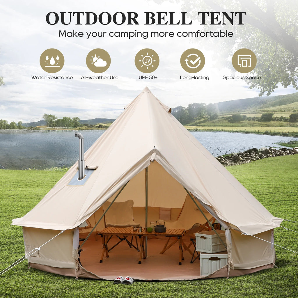 Cotton Canvas Bell Tent with Stove Jack, 4 Season, 5M, Green B8187