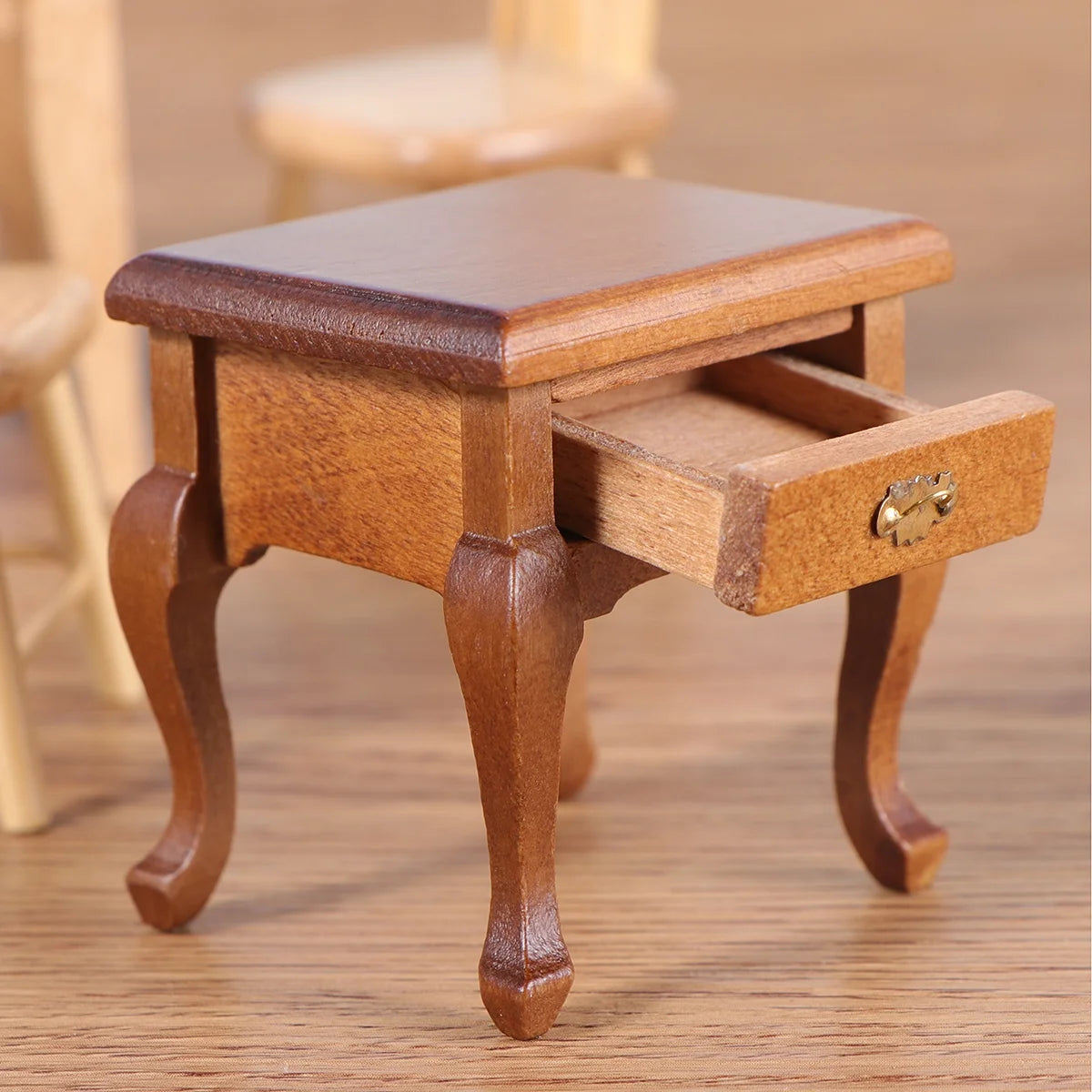 1:12 Walnut Color Wooden Bedside Table Miniature Furniture U156321