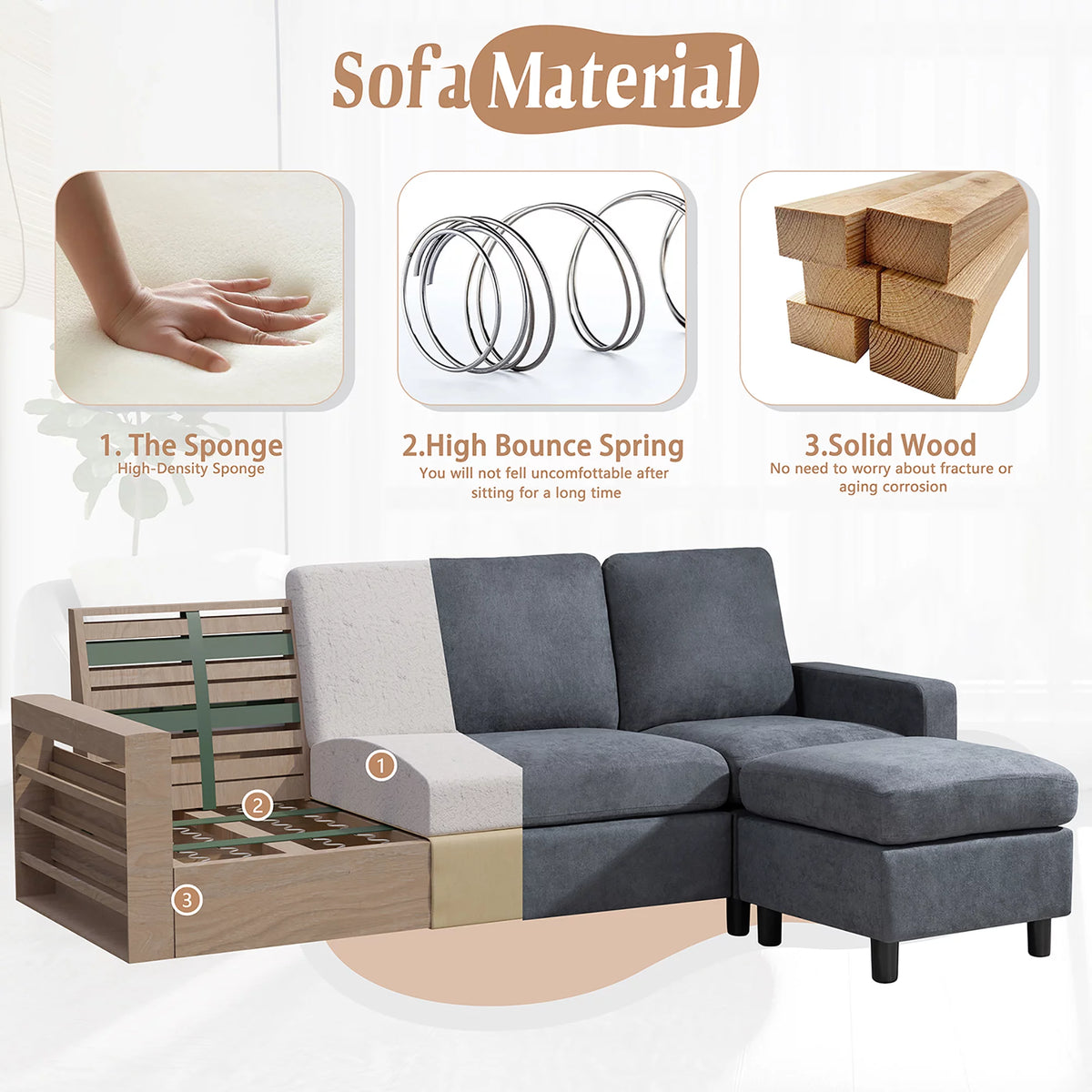 L-Shaped Convertible Sectional Sofa with Storage Ottoman I20500