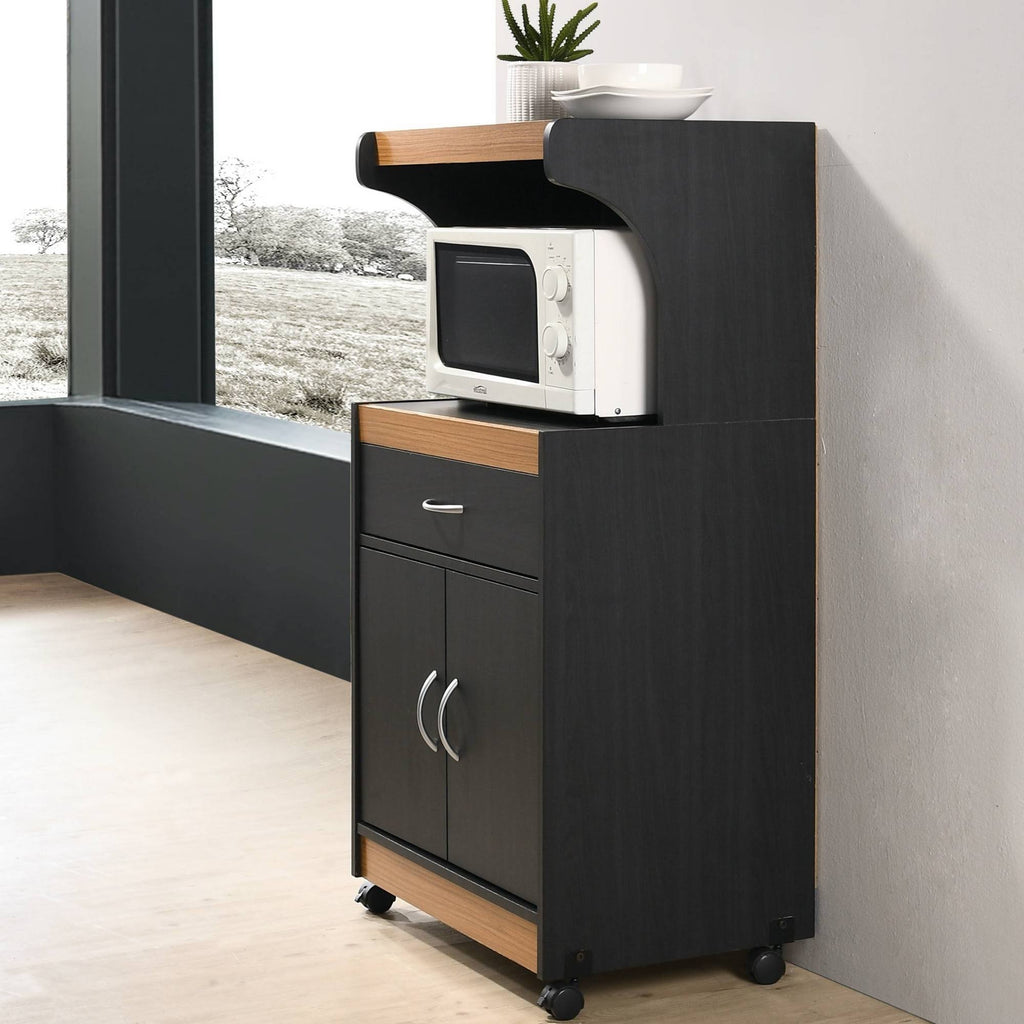 Black-Beech Microwave Kitchen Cart D804