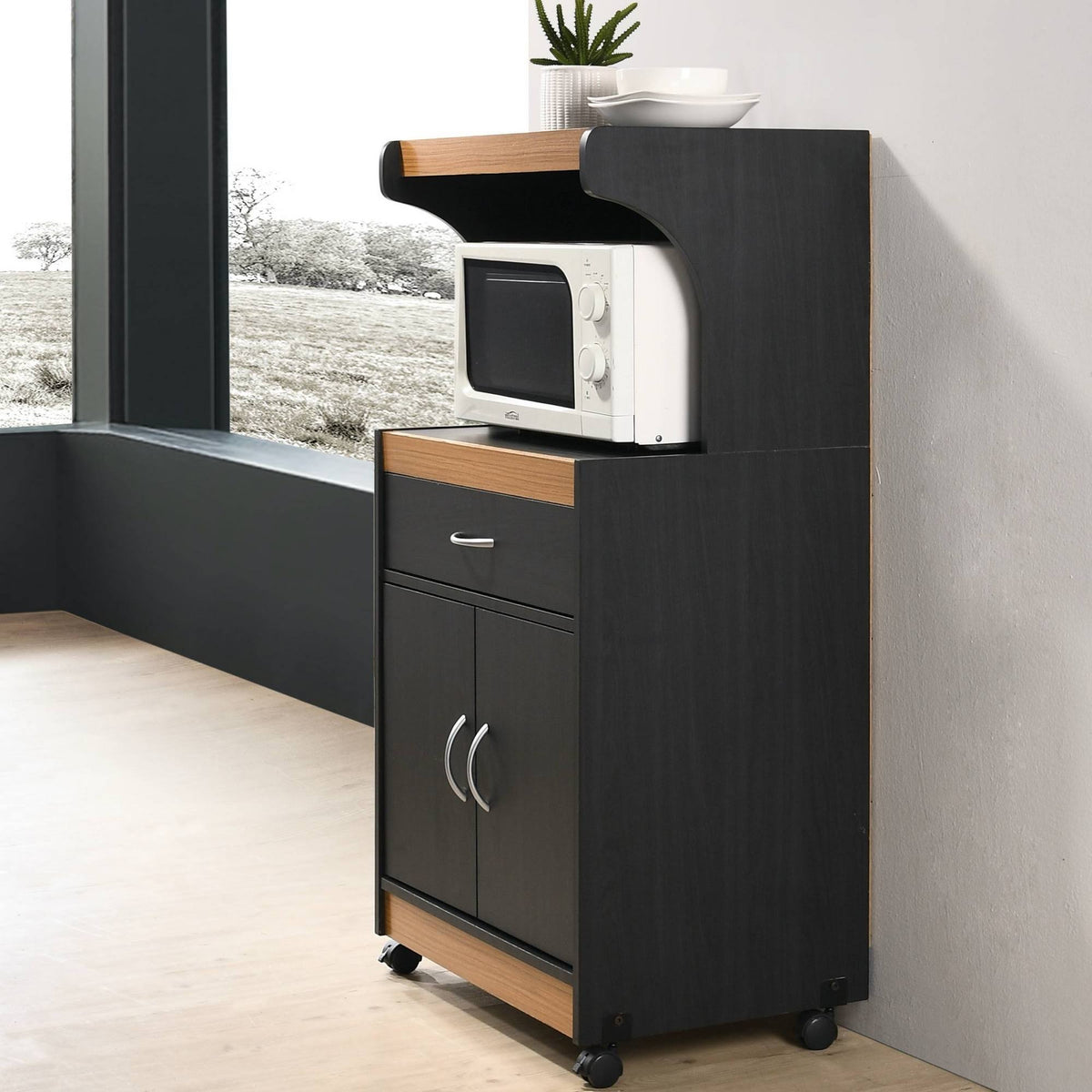 Black-Beech Microwave Kitchen Cart D804