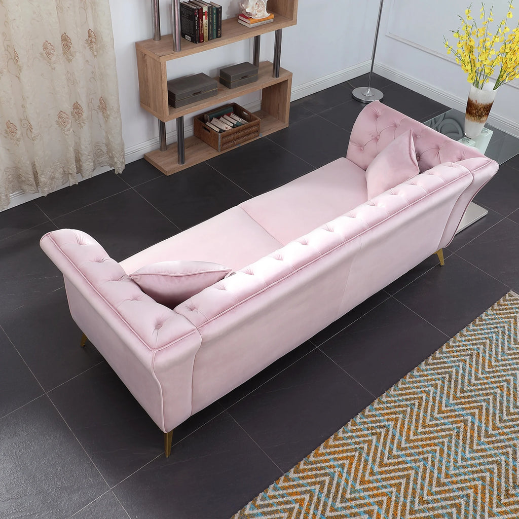 Pink Tufted Fabric Sofa with Scroll Arm R68190