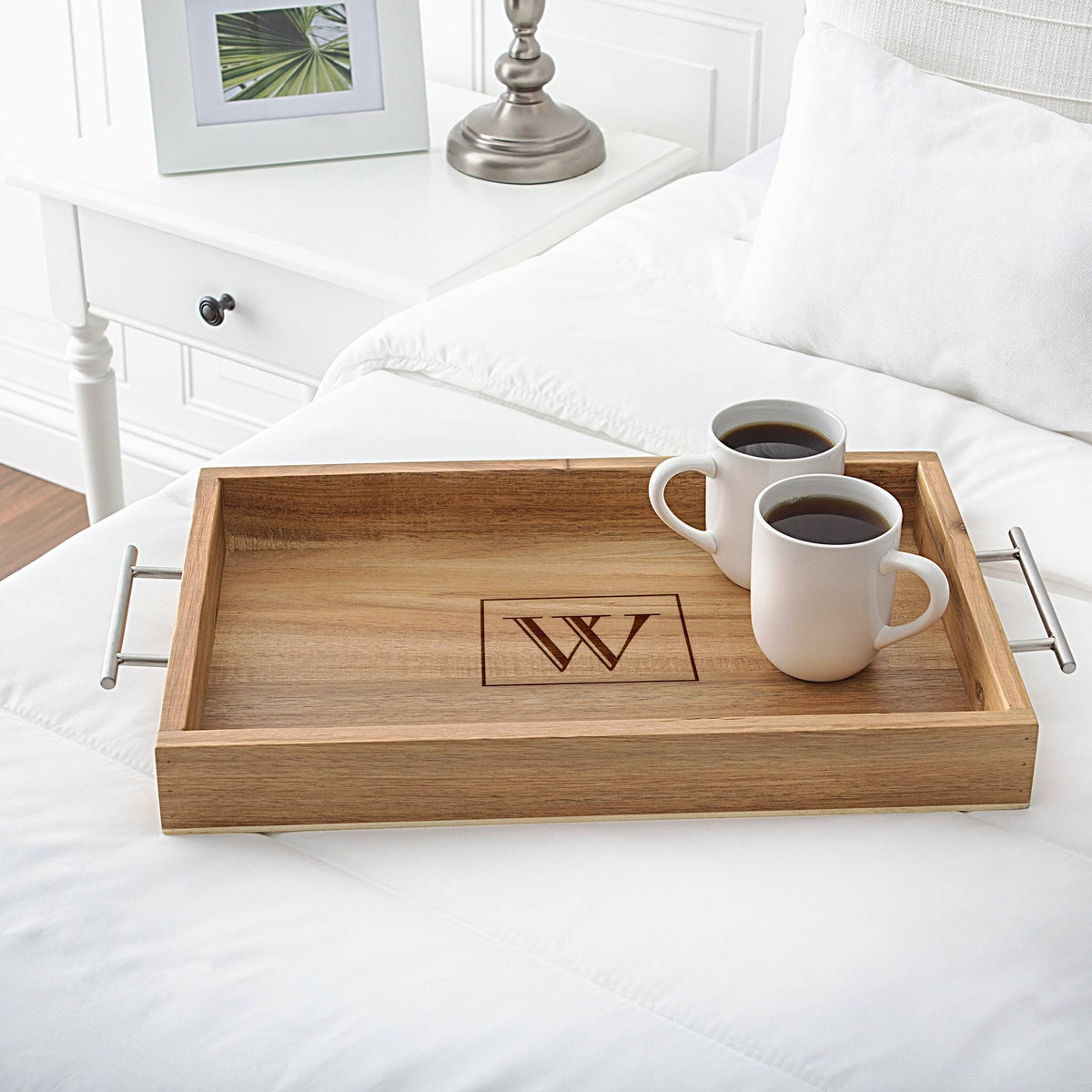 Acacia-wood Tray with Metal Handles Y4005