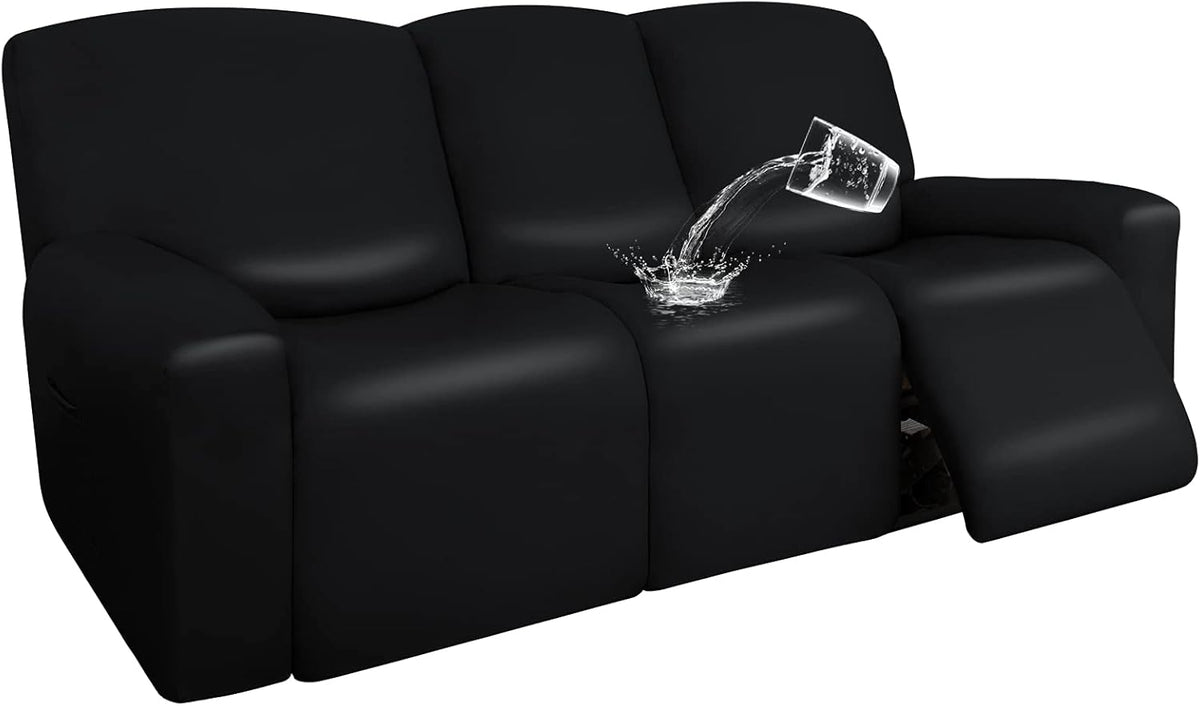 PU Leather Waterproof Stretch Sofa Covers 6 Pieces Navy O9475