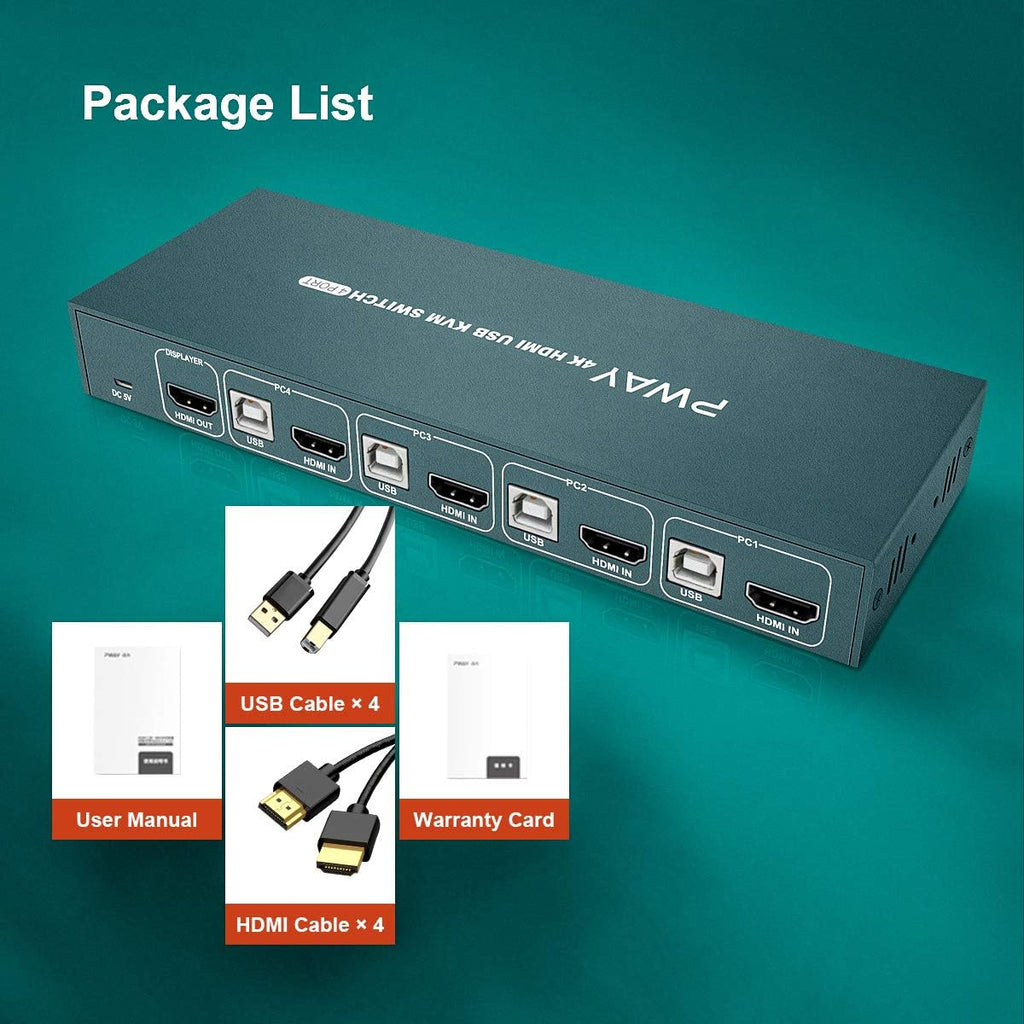 4 Port HDMI KVM Switch 4K@30Hz USB 2.0 with Cables T24633