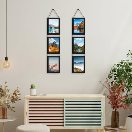 2 Pack Black 3 Openings Vertical Hanging Photo Frame Set for 5x7 inch Pictures S6256