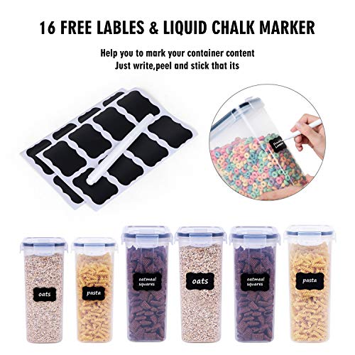 6 Piece Airtight Plastic Cereal Storage Containers with 16 Labels & Pen Z927100