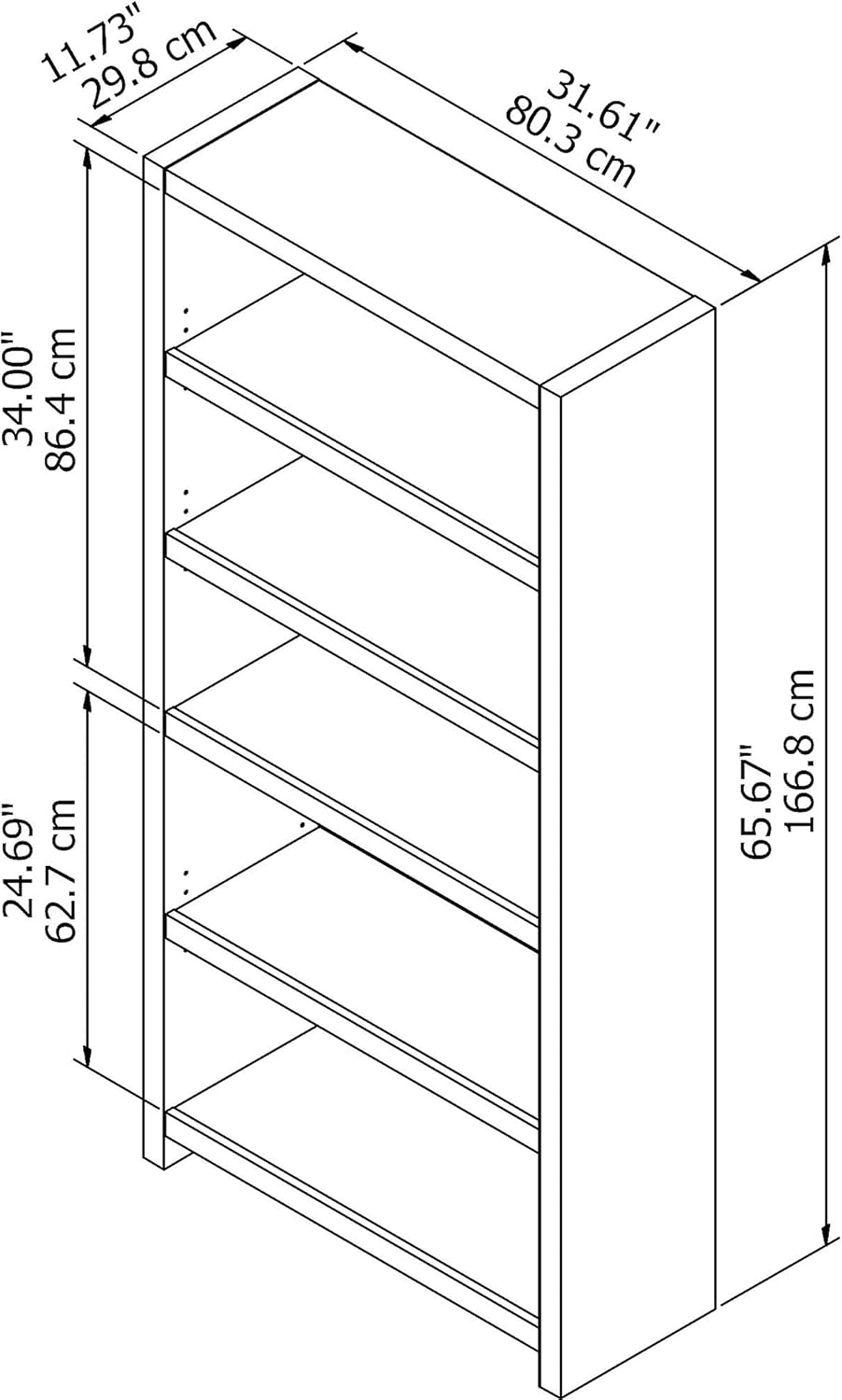 5 Shelf Pure White Bookcase G481712