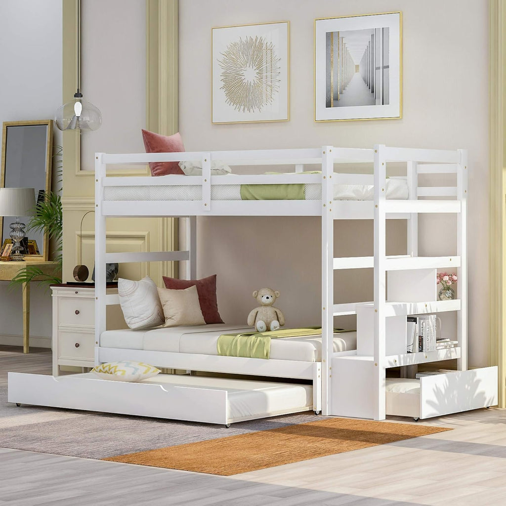 Twin Loft Bed with Slide and Storage Staircase Grey K70471