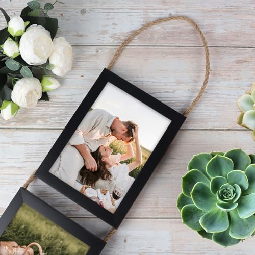 2 Pack Black 3 Openings Vertical Hanging Photo Frame Set for 5x7 inch Pictures S6256