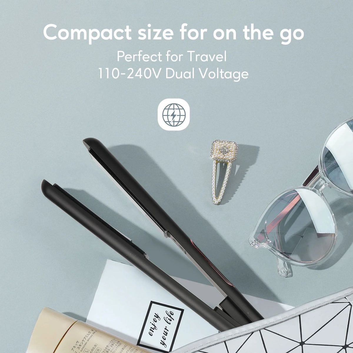 Black 1" Tourmaline Ceramic 2 In 1 Flat Iron Hair Straightener F212