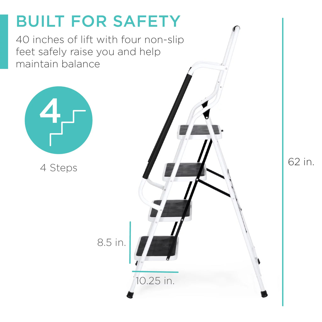 4-Step Portable Folding Anti-Slip Steel Ladder with Handrails M104952