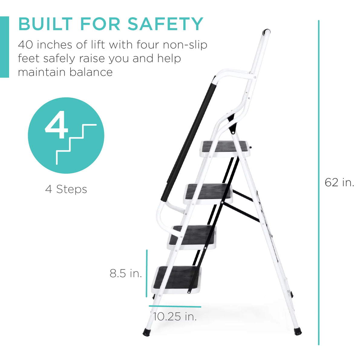 4-Step Portable Folding Anti-Slip Steel Ladder with Handrails M104952