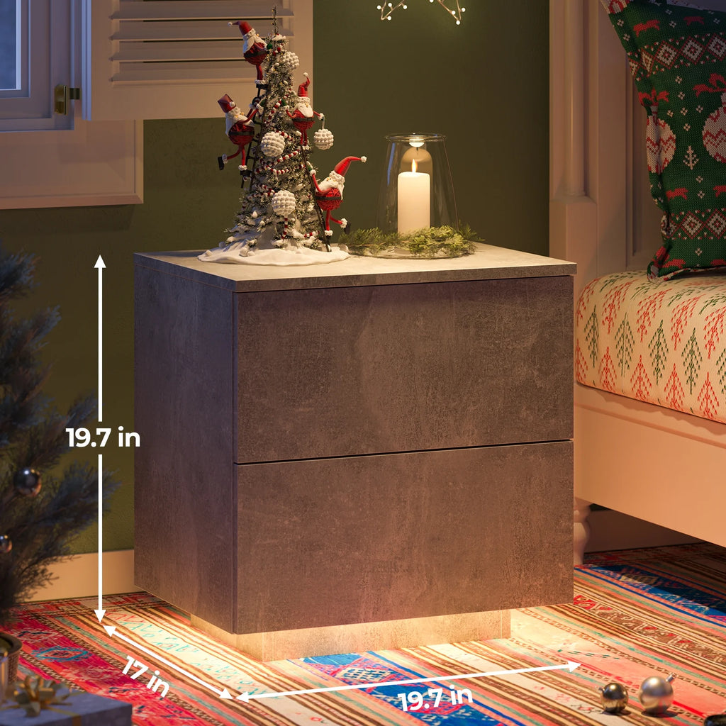 LED Nightstands Set of 2 with 2 Drawers D3965