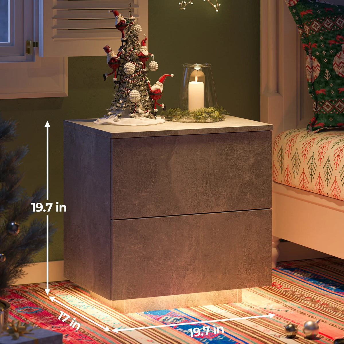 LED Nightstands Set of 2 with 2 Drawers D3965