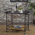 Black Industrial Iron Bar Cart with Tempered Glass Shelves R636