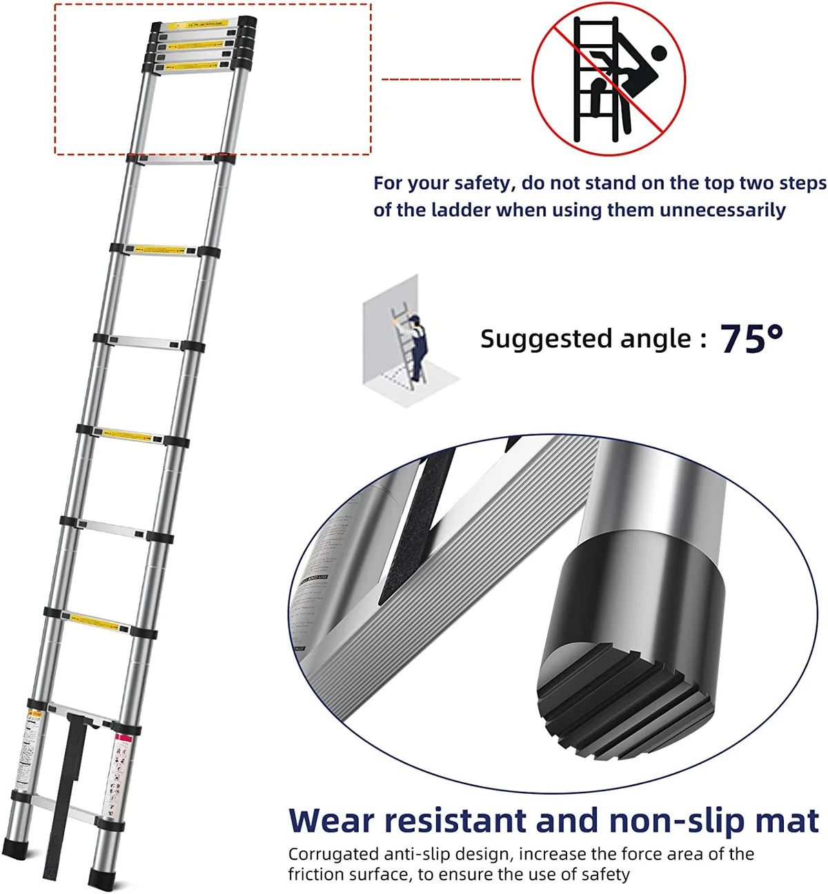 Telescoping Aluminum Extension Ladder, 330lbs Max Capacity C7341