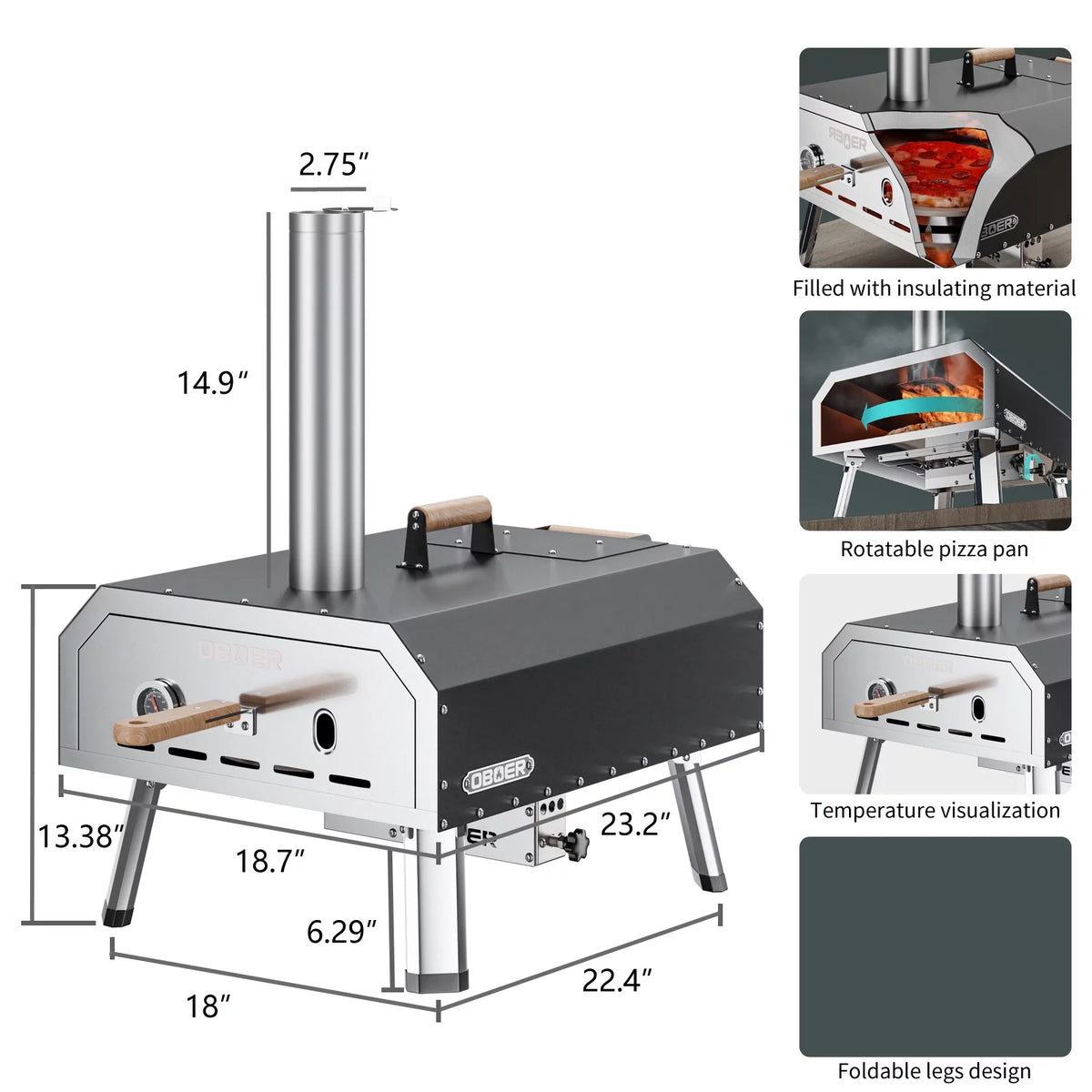 16" Gas & Wood Fired Stainless Steel Pizza Oven W527
