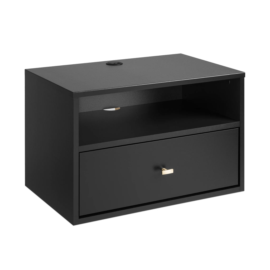 Black Floating Nightstand With Open Shelf X376