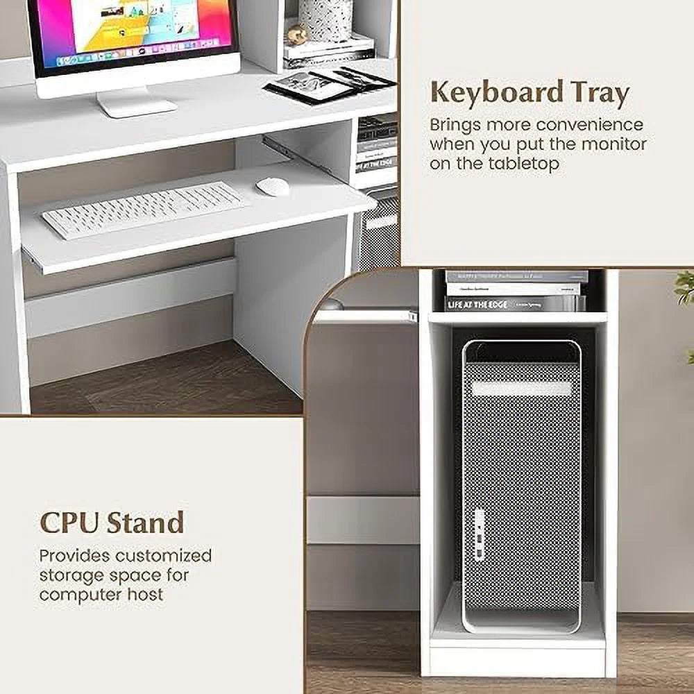 White Desk with Hutch and Charging Station S773