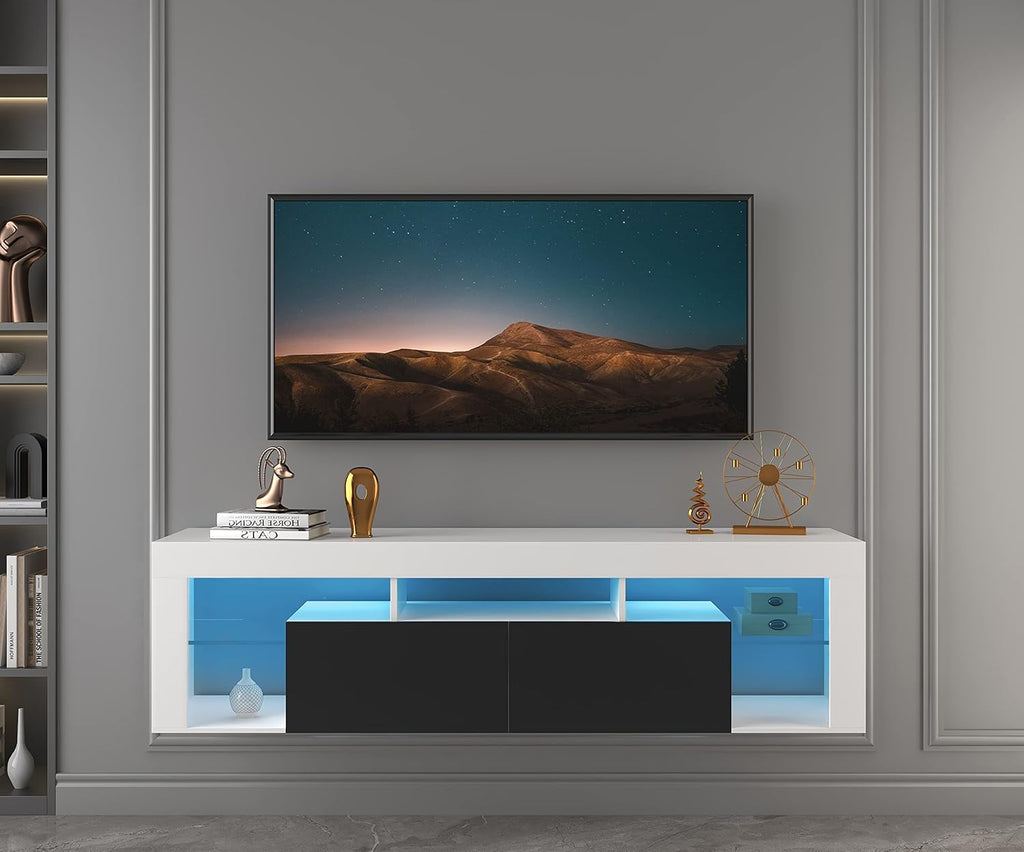 White and Black TV Stand with LED Lights G208