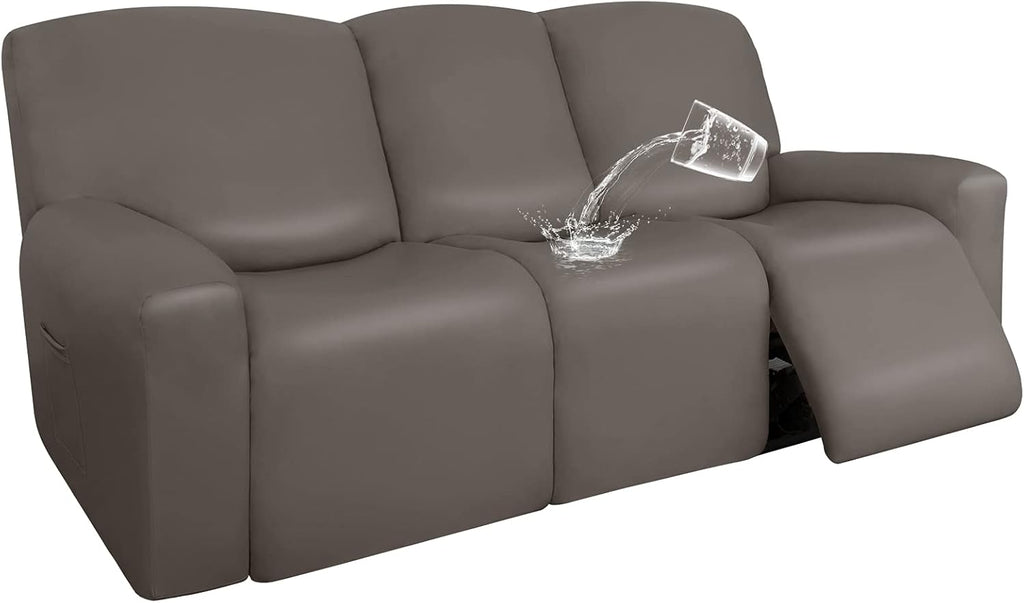 PU Leather Waterproof Stretch Sofa Covers 6 Pieces Navy O9475