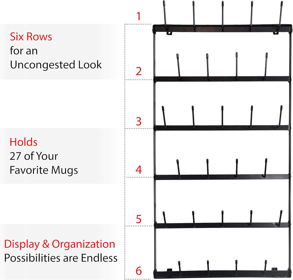 Wall Mounted Black Iron Coffee Mug Rack P53155