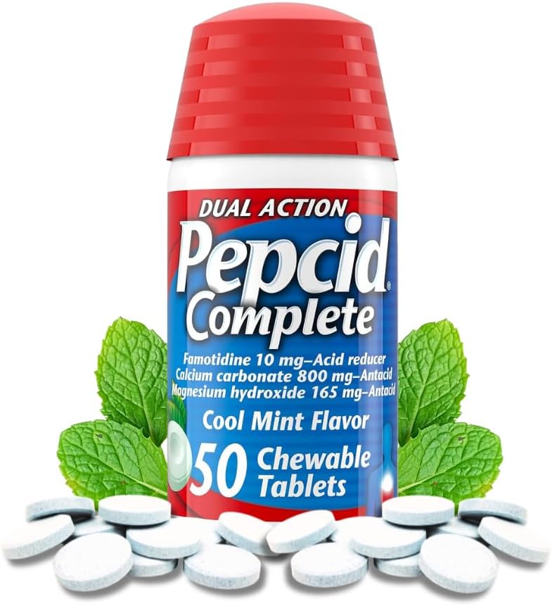 50 Ct Famotidine 10mg Mint Chewable Antacid Tablets J4601