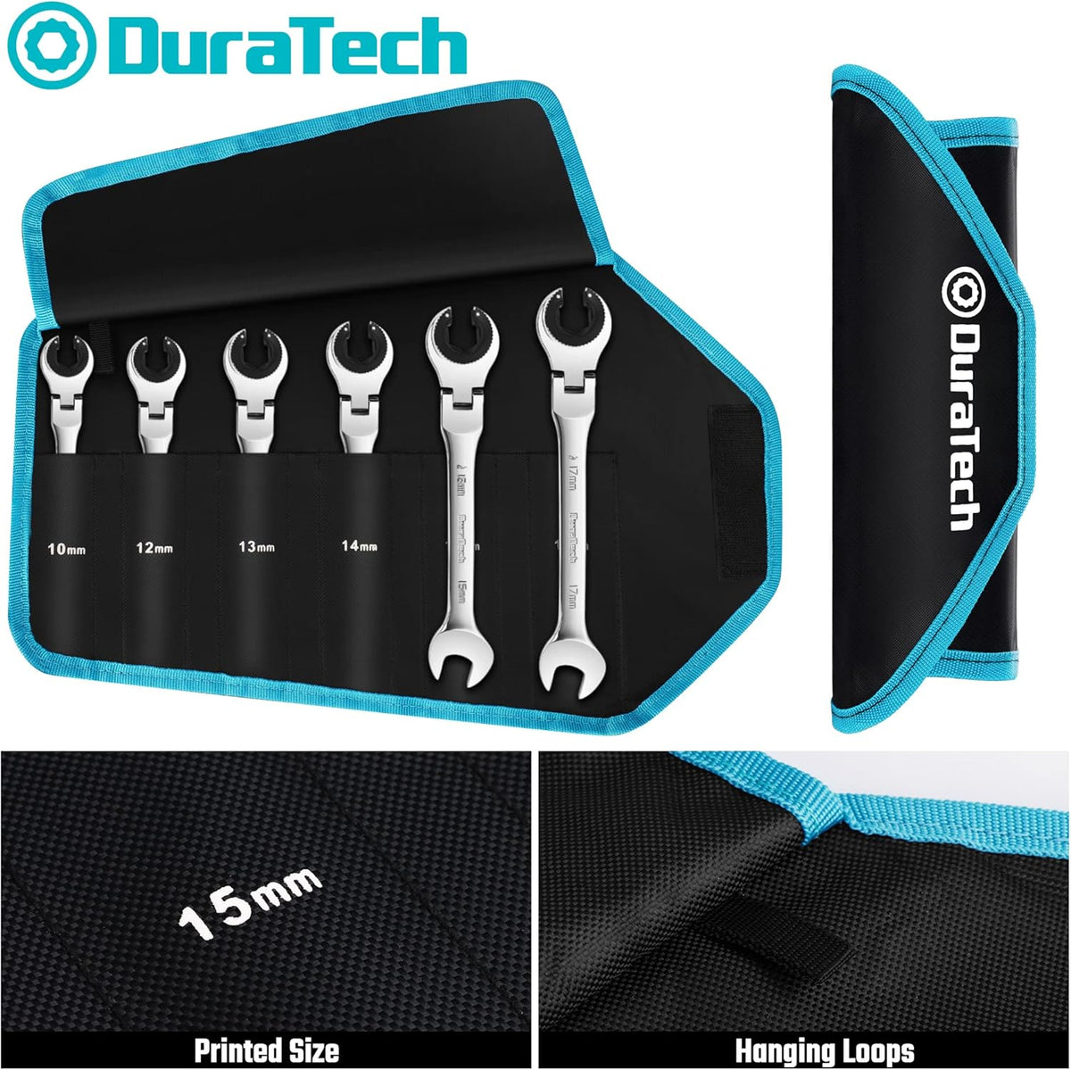 6-Piece Metric Ratcheting Wrench Set with Open Flex-head, 10-17mm, CR-V Steel, with Organizer Bag L5327