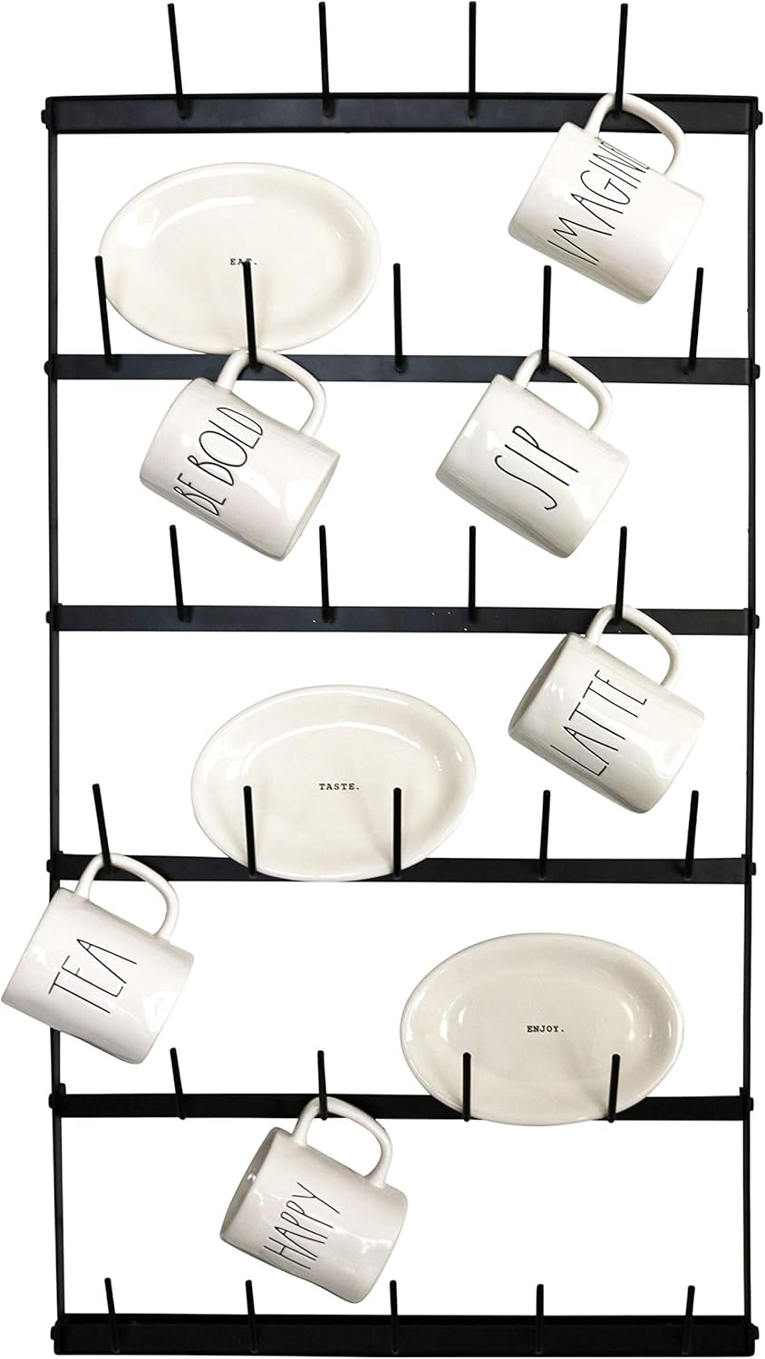 Wall Mounted Black Iron Coffee Mug Rack P53155