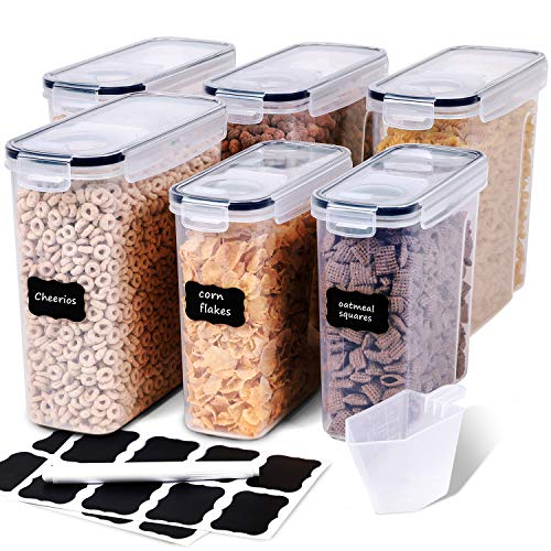 6 Piece Airtight Plastic Cereal Storage Containers with 16 Labels & Pen Z927100