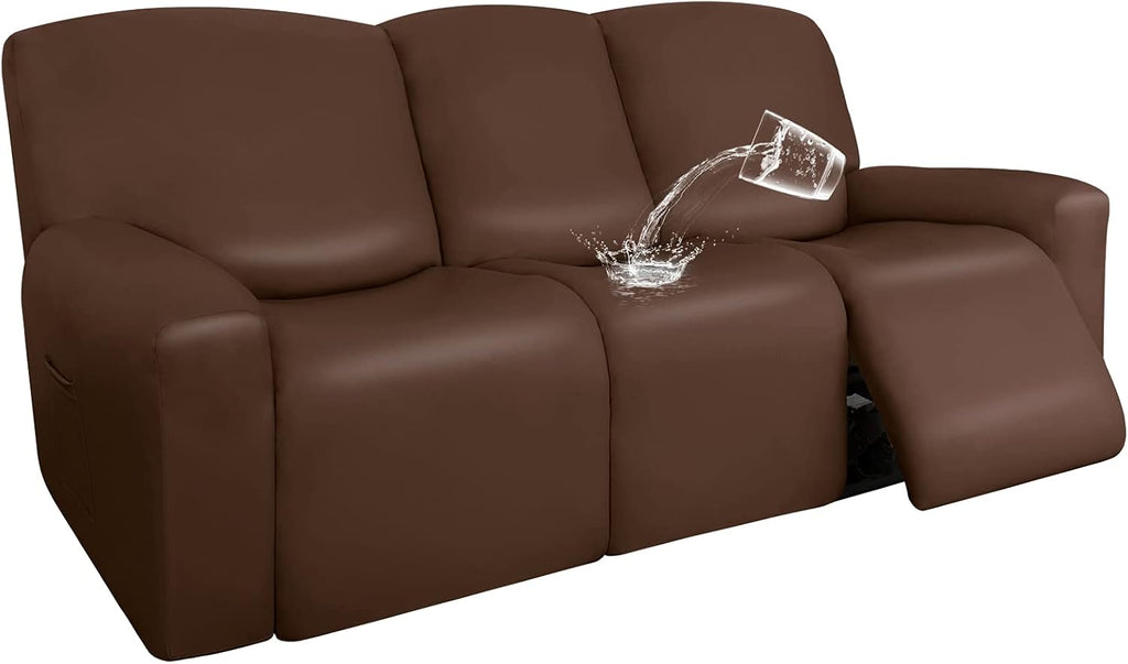 PU Leather Waterproof Stretch Sofa Covers 6 Pieces Navy O9475