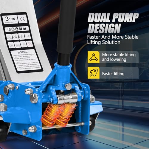 Low Profile Floor Jack, Dual Pistons Quick Lift Pump, Orange J4640