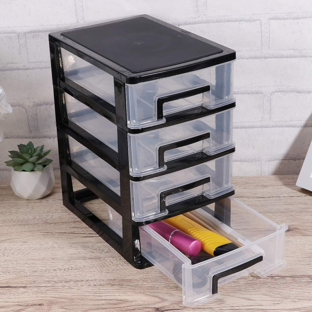 Black and Transparent 4 Layer Plastic Drawer Cabinet I2144