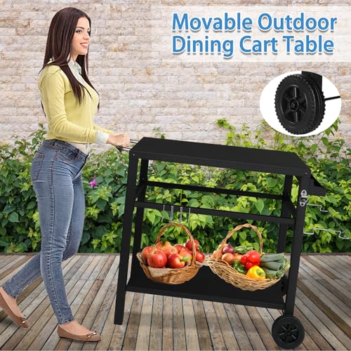 Grill Cart Table with Wheels, 32.7”x 20” Metal Top H5798