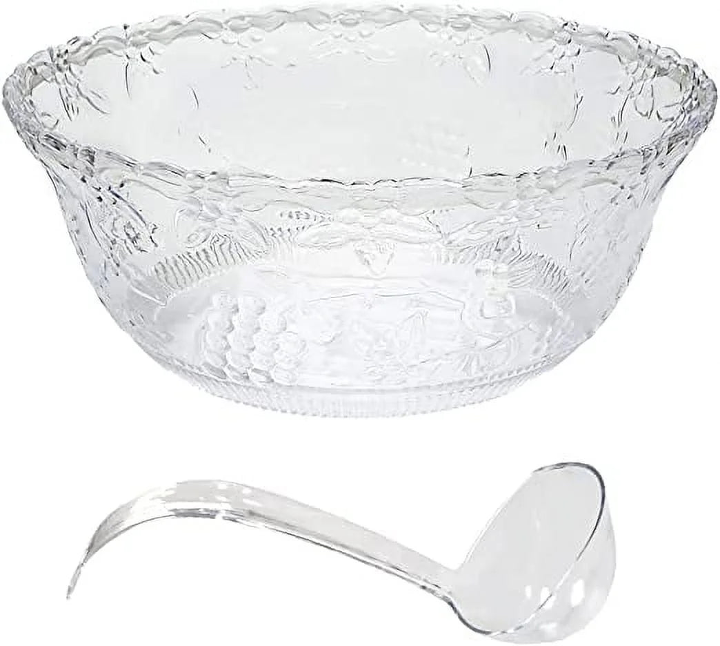 2 Gallon Clear Plastic Punch Bowl with Ladle T29878