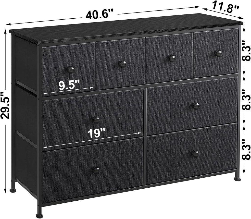 Black Gray 8 Drawer Steel Frame Wooden Top Dresser Y539600
