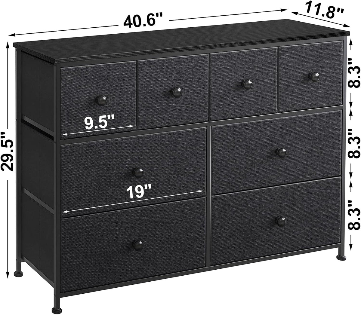 Black Gray 8 Drawer Steel Frame Wooden Top Dresser Y539600