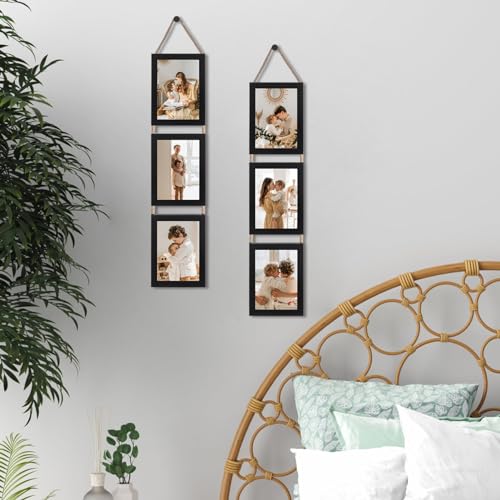 2 Pack Black 3 Openings Vertical Hanging Photo Frame Set for 5x7 inch Pictures S6256