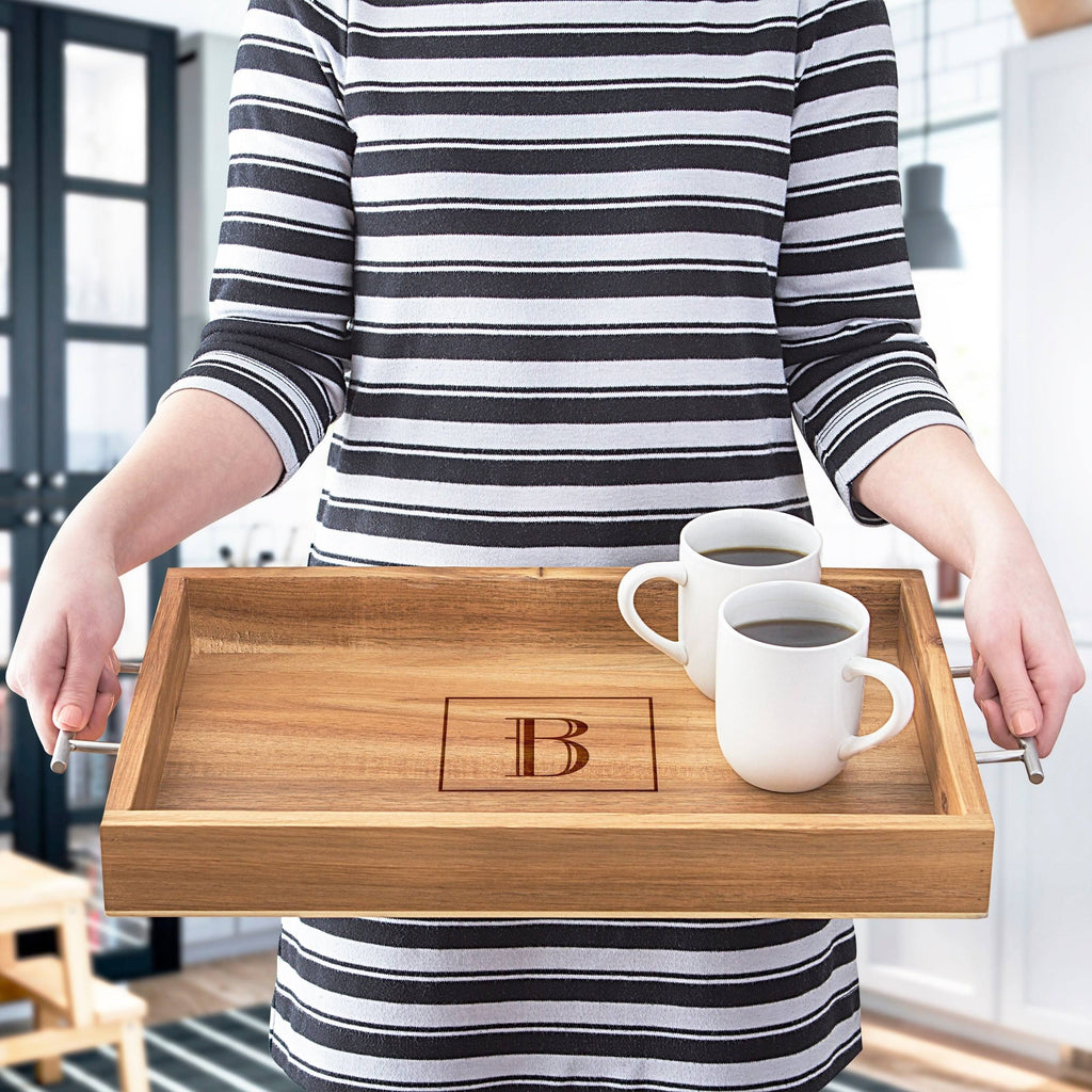 Acacia-wood Tray with Metal Handles Y4005