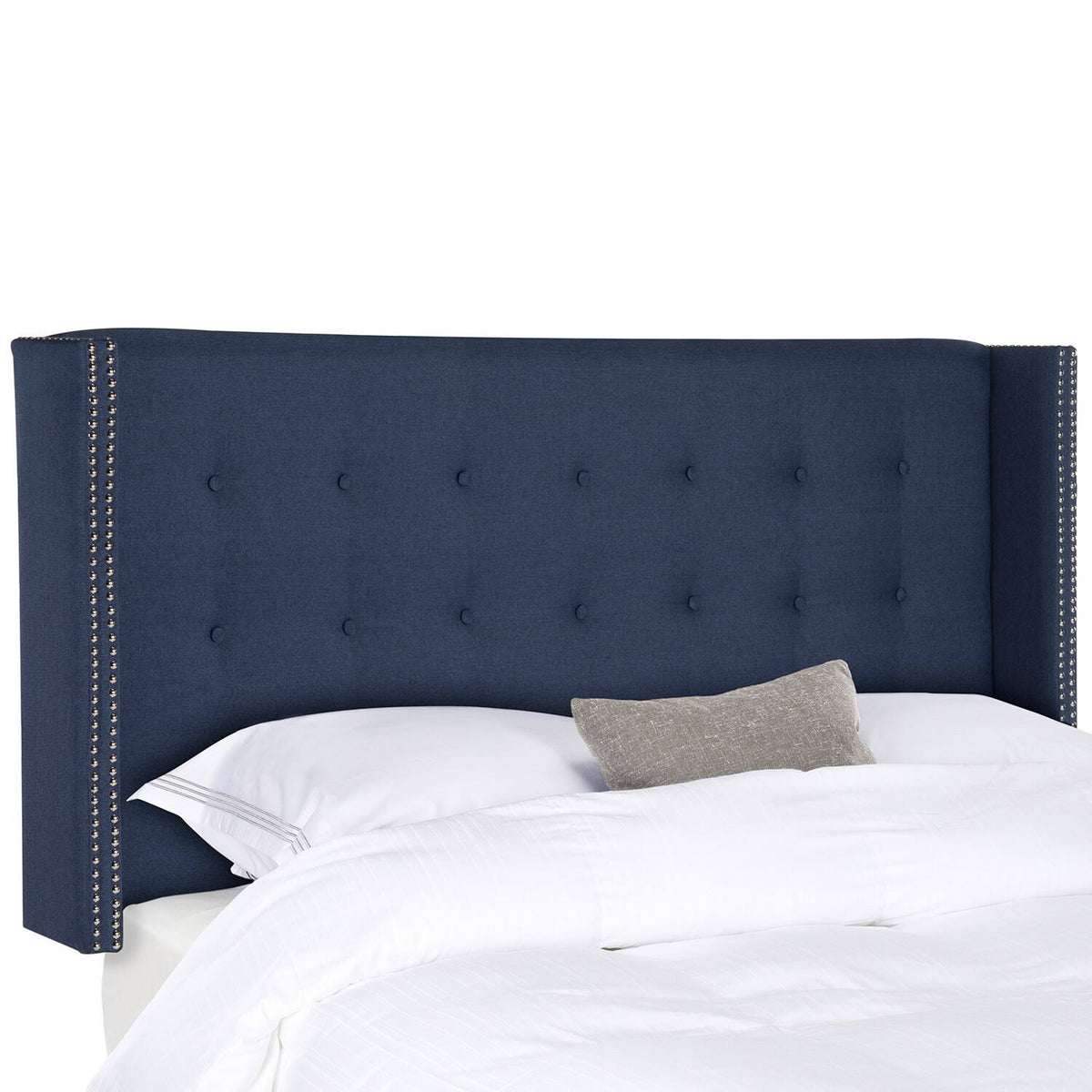 Navy Linen Tufted Winged Headboard Queen B21887